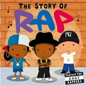 Three cartoon kids standing in front of a brick wall with the words The Story of Rap above them.